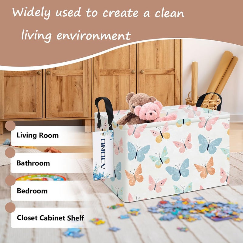 ONOEV Rectangular Folding Laundry Basket,waterproof Canvas Basket,gift basket,Suitable for children's room,Office,Clothes,Toys Storage(Colorful butterfly) - Image 4